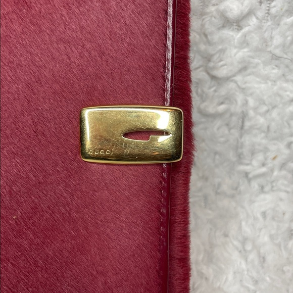 Gucci Vintage Rare Calf Pony Hair & Leather Oxblood Bi-fold Long Kisslock Wallet - Picture 4 of 14